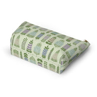 Stamped Leaves Accessory Pouch w T-bottom in Green